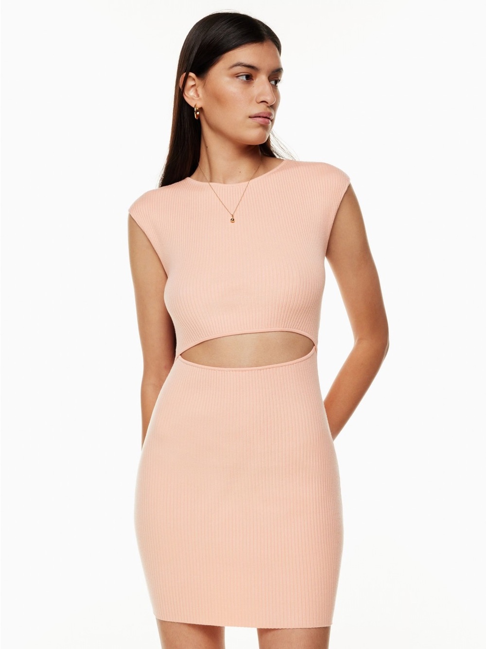 Aritzia Wilfred Womens Size S Cutout Ribbed Knit Bodycon Mini Dress Pinky Peachy